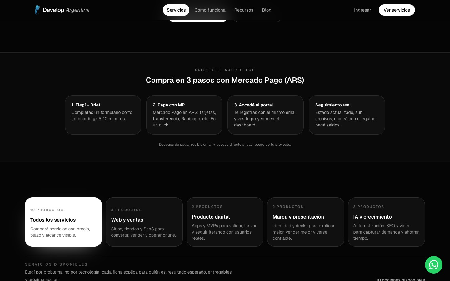 Develop Argentina product interface