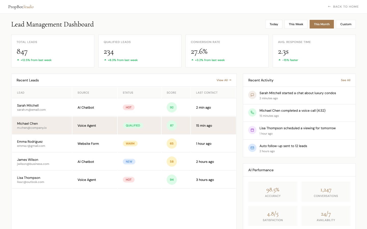 PropBot Studio product interface
