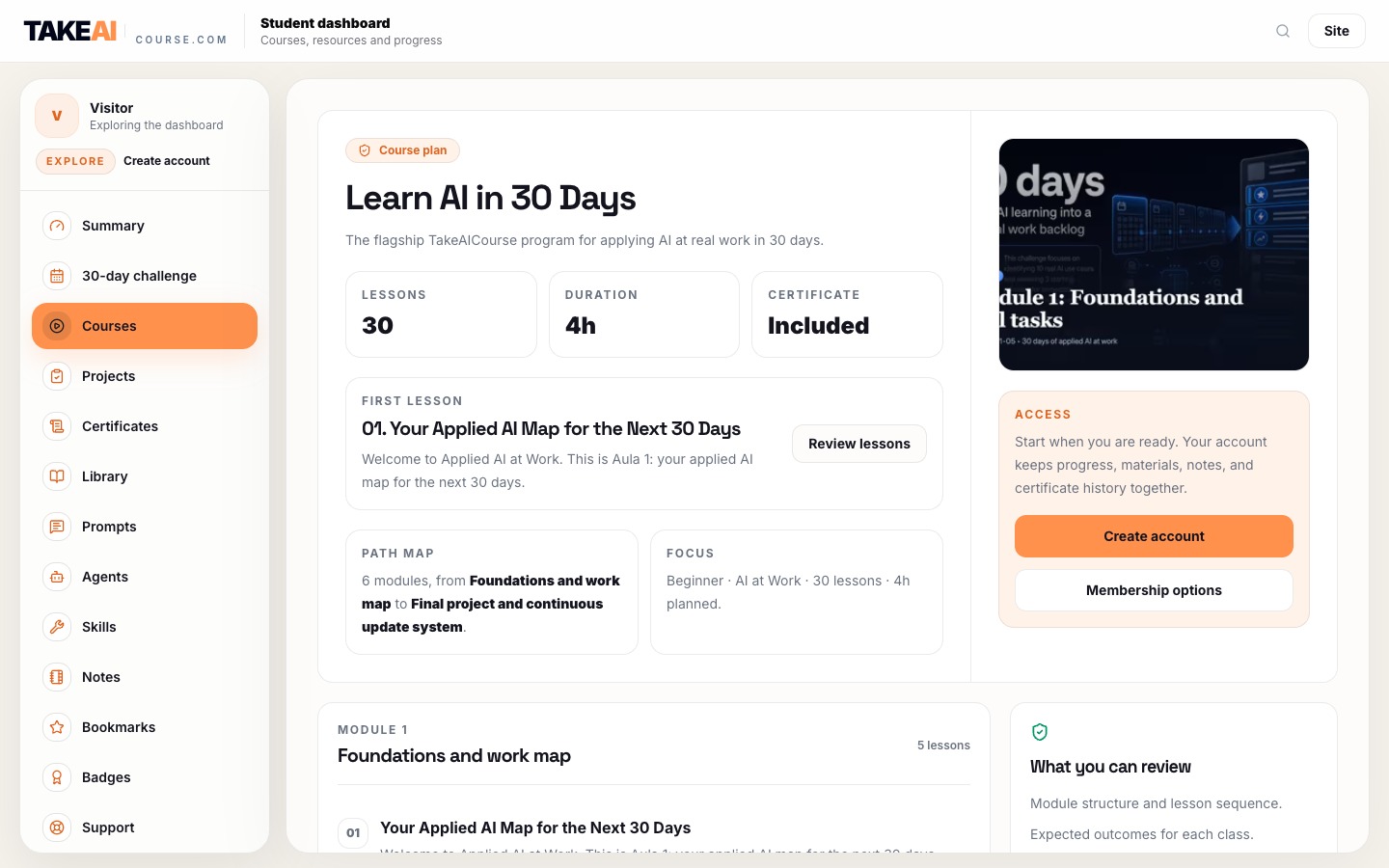 TakeAICourse product interface