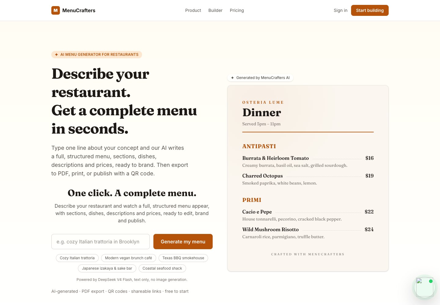 MenuCrafters interface view 2