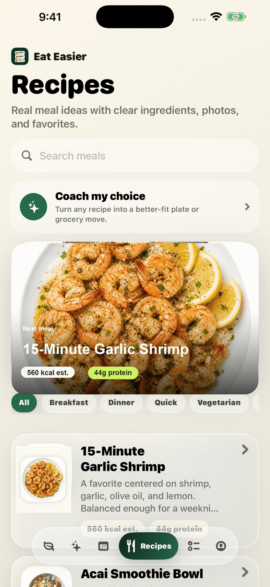 EatEasier interface view 2